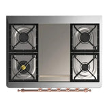 ILVE UM36FNR3RAP Majestic III 36 inch Dual Fuel Range with 6 Black Brass Burners and Griddle, Dual Function Burner up to 25,000 BTU (Triple Glass Door, RAL, Copper, Natural Gas)