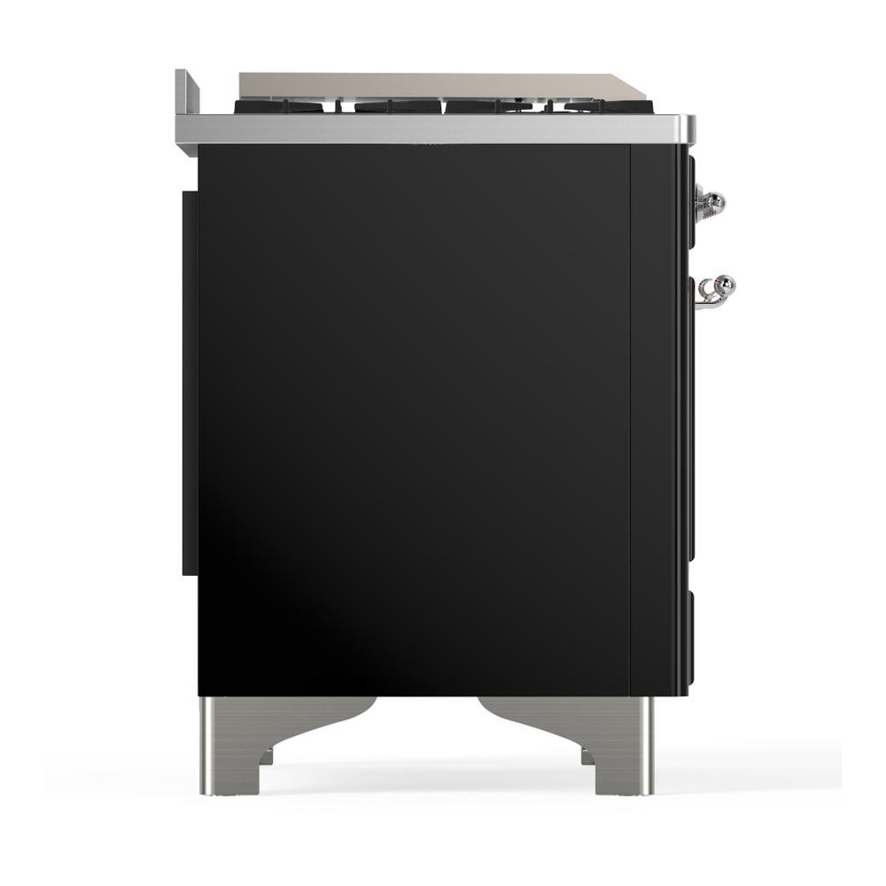 ILVE UM48FSNR3BKC Majestic III 48 inch Dual Fuel Range with 5 Black Brass Burners, Griddle and French Top, Dual Function Burner up to 25,000 BTU (Natural Gas, Triple Glass Door, Glossy Black, Chrome)