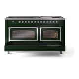 ILVE UN60FNMPEGCLP Nostalgie II Noblesse 60 inch Dual Fuel Range (9 Sealed Burners + Griddle, Liquid Propane, Triple Glass Door, Emerald Green, Chrome)