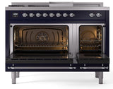 Nostalgie II 48 Inch Dual Fuel Natural Gas Freestanding Range in Blue with Chrome Trim