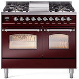 Nostalgie II 40 Inch Dual Fuel Liquid Propane Freestanding Range in Burgundy with Chrome Trim
