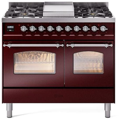 Nostalgie II 40 Inch Dual Fuel Liquid Propane Freestanding Range in Burgundy with Chrome Trim