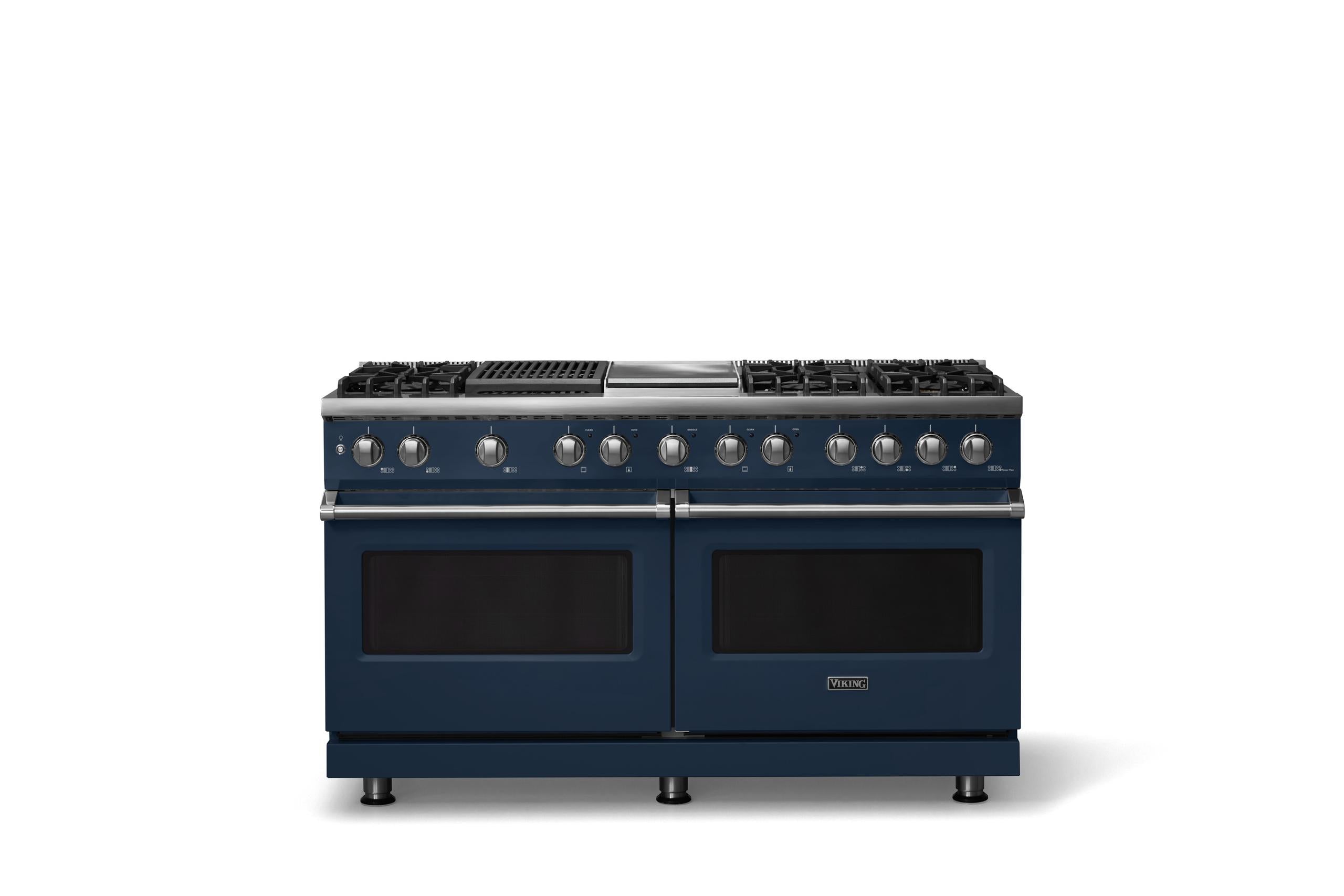 60"W.Dual Fuel Range (Finish: Slate Blue, Trim: Polished Chrome, Fuel: Natural Gas)