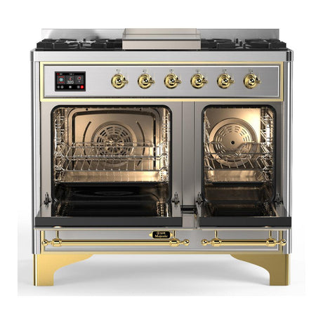 ILVE UMD40FQNR3SSG Majestic III 40 inch Dual Fuel Range with 6 Burners and Griddle, Dual Function Burner up to 25,000 BTU (Natural Gas, Solid Door, Stainless Steel, Brass)