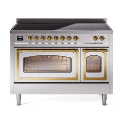 ILVE UNI486NMPSSG Nostalgie II Noblesse 48 inch Induction Range (Triple Glass Door, Stainless Steel, Brass)
