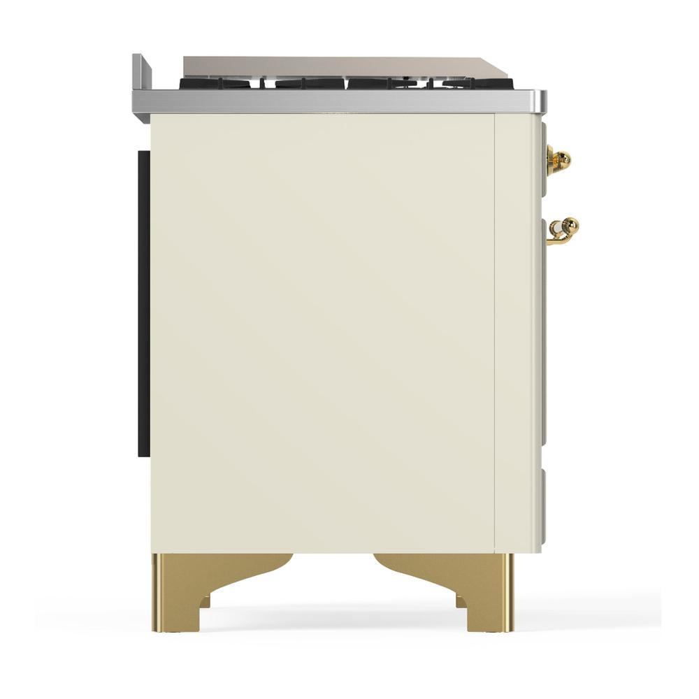 ILVE UM36FNR3AWGLP Majestic III 36 inch Dual Fuel Range with 6 Black Brass Burners and Griddle, Dual Function Burner up to 25,000 BTU (Triple Glass Door, Antique White, Brass, Liquid Propane)
