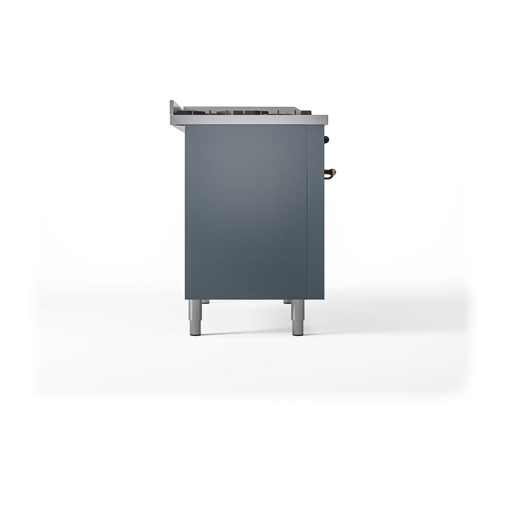 ILVE UN48FSQNMPBGB Nostalgie II Noblesse 48 inch Dual Fuel Range (5 Sealed Burners + Griddle + French Top, Natural Gas, Solid Door, Blue Grey, Burnished)