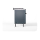 ILVE UN48FSQNMPBGB Nostalgie II Noblesse 48 inch Dual Fuel Range (5 Sealed Burners + Griddle + French Top, Natural Gas, Solid Door, Blue Grey, Burnished)