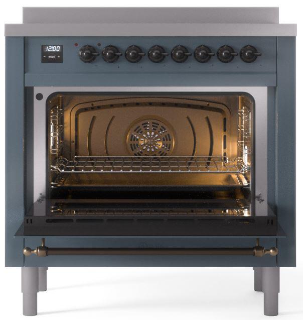 Nostalgie II 36 Inch Electric Freestanding Range in Blue Grey with Bronze Trim