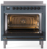 Nostalgie II 36 Inch Electric Freestanding Range in Blue Grey with Bronze Trim