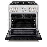ZLINE 30 in. 4.2 cu. ft. Select Dual Fuel Range with 4 Burner Gas Cooktop and Electric Convection Oven in DuraSnow' Stainless Steel with Black Matte Door (HDRS-BLM-30)