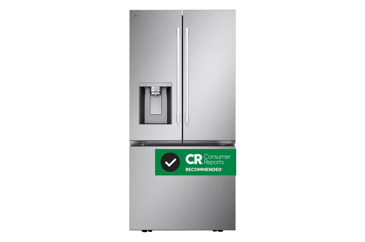 25 cu.ft. 3-Door French Door Refrigerator with Hybrid Handle Design and External Ice and Water Dispenser