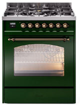Nostalgie II 30 Inch Dual Fuel Liquid Propane Freestanding Range in Emerald Green with Bronze Trim