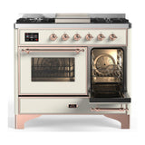 ILVE UMD40FNR3AWP Majestic III 40 inch Dual Fuel Range with 6 Burners and Griddle, Dual Function Burner up to 25,000 BTU (Natural Gas, Triple Glass Door, Antique White, Copper)