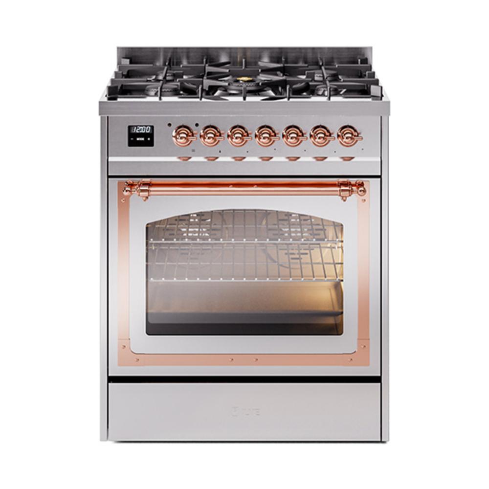 ILVE UN30NMPSSPLP Nostalgie II Noblesse 30 inch Dual Fuel Range (Liquid Propane, Triple Glass Door, Stainless Steel, Copper)