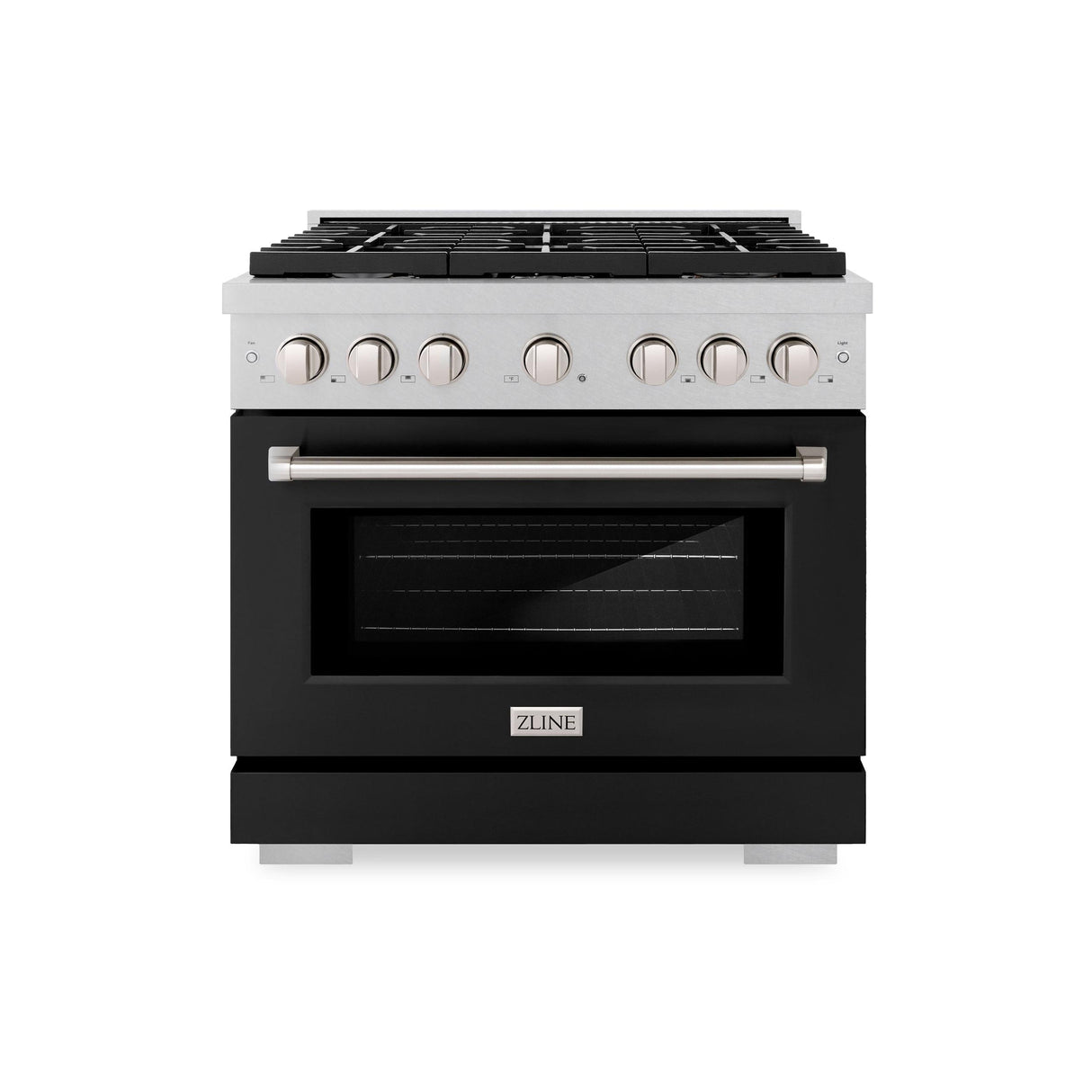 ZLINE 36 in. 5.2 cu. ft. 6 Burner Gas Range with Convection Gas Oven in DuraSnow' Stainless Steel with Black Matte Door (SGRS-BLM-36)