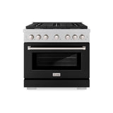 ZLINE 36 in. 5.2 cu. ft. 6 Burner Gas Range with Convection Gas Oven in DuraSnow' Stainless Steel with Black Matte Door (SGRS-BLM-36)