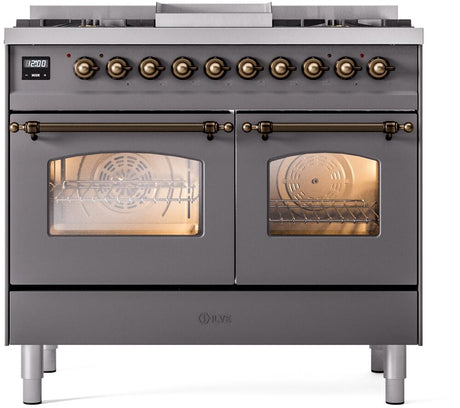 Nostalgie II 40 Inch Dual Fuel Liquid Propane Freestanding Range in Matte Graphite with Bronze Trim