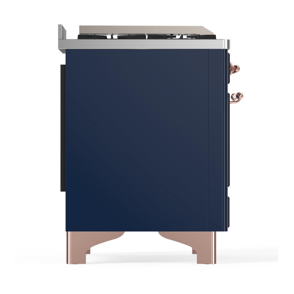 ILVE UM48FSQNR3MBP Majestic III 48 inch Dual Fuel Range with 5 Black Brass Burners, Griddle and French Top, Dual Function Burner up to 25,000 BTU (Natural Gas, Solid Door, Midnight Blue, Copper)