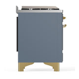 ILVE UMD40FNR3BGGLP Majestic III 40 inch Dual Fuel Range with 6 Burners and Griddle, Dual Function Burner up to 25,000 BTU (Liquid Propane, Triple Glass Door, Blue Grey, Brass)