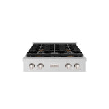 ZLINE 30 in. Paramount Gas Rangetop with 4 Brass Burners and Porcelain Cooktop in DuraSnow' Stainless Steel (SRTS-BR-30)