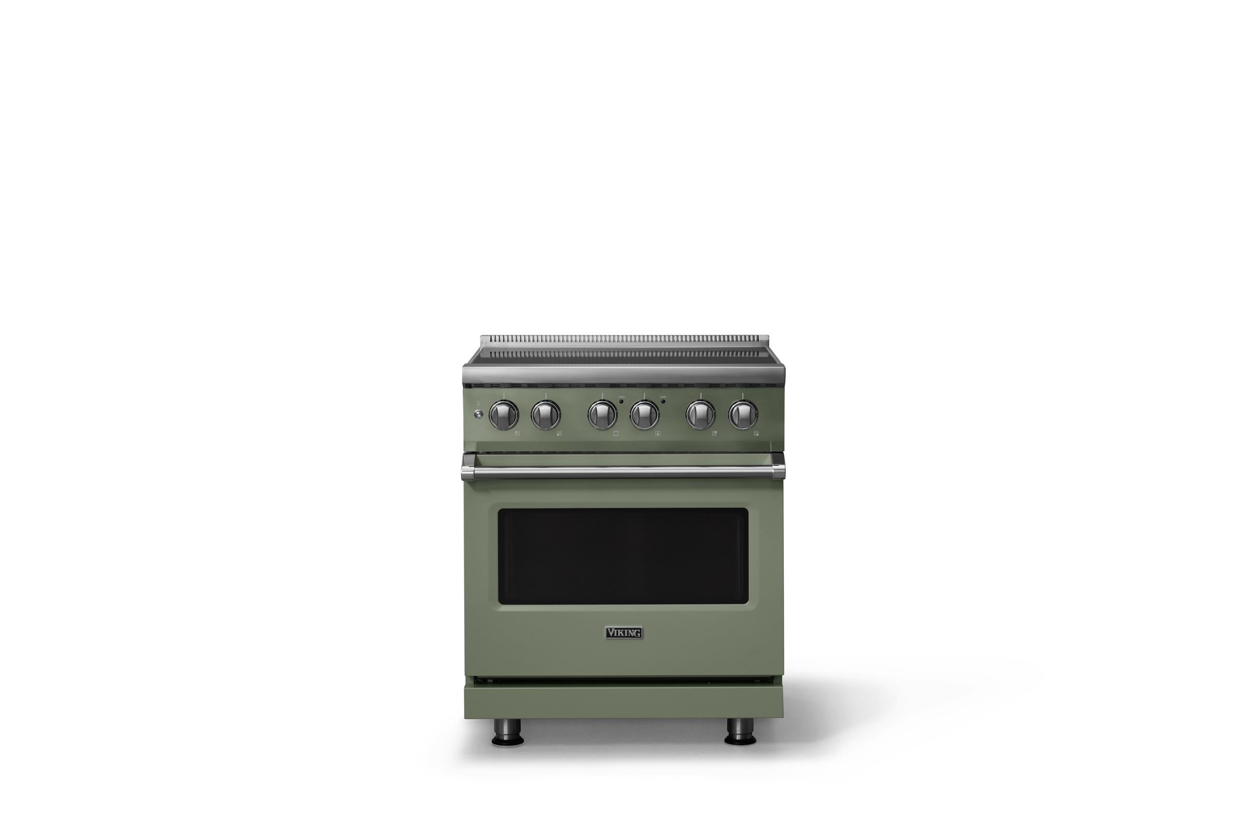 30"W. Induction Range (Finish: Eucalyptus, Trim: Polished Chrome)