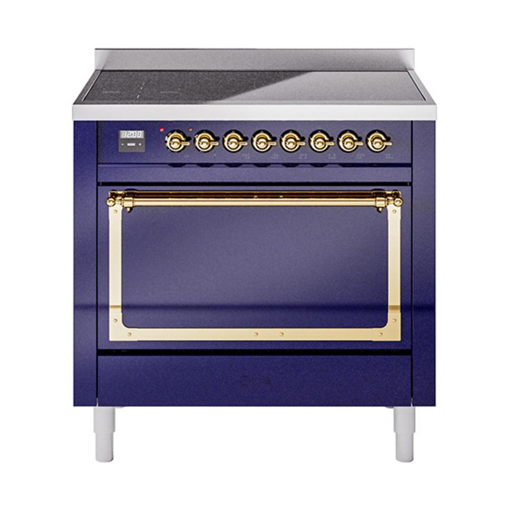 ILVE UNI366QNMPMBG Nostalgie II Noblesse 36 inch Induction Range (Solid Door, Midnight Blue, Brass)