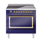 ILVE UNI366QNMPMBG Nostalgie II Noblesse 36 inch Induction Range (Solid Door, Midnight Blue, Brass)
