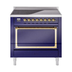 ILVE UNI366QNMPMBG Nostalgie II Noblesse 36 inch Induction Range (Solid Door, Midnight Blue, Brass)
