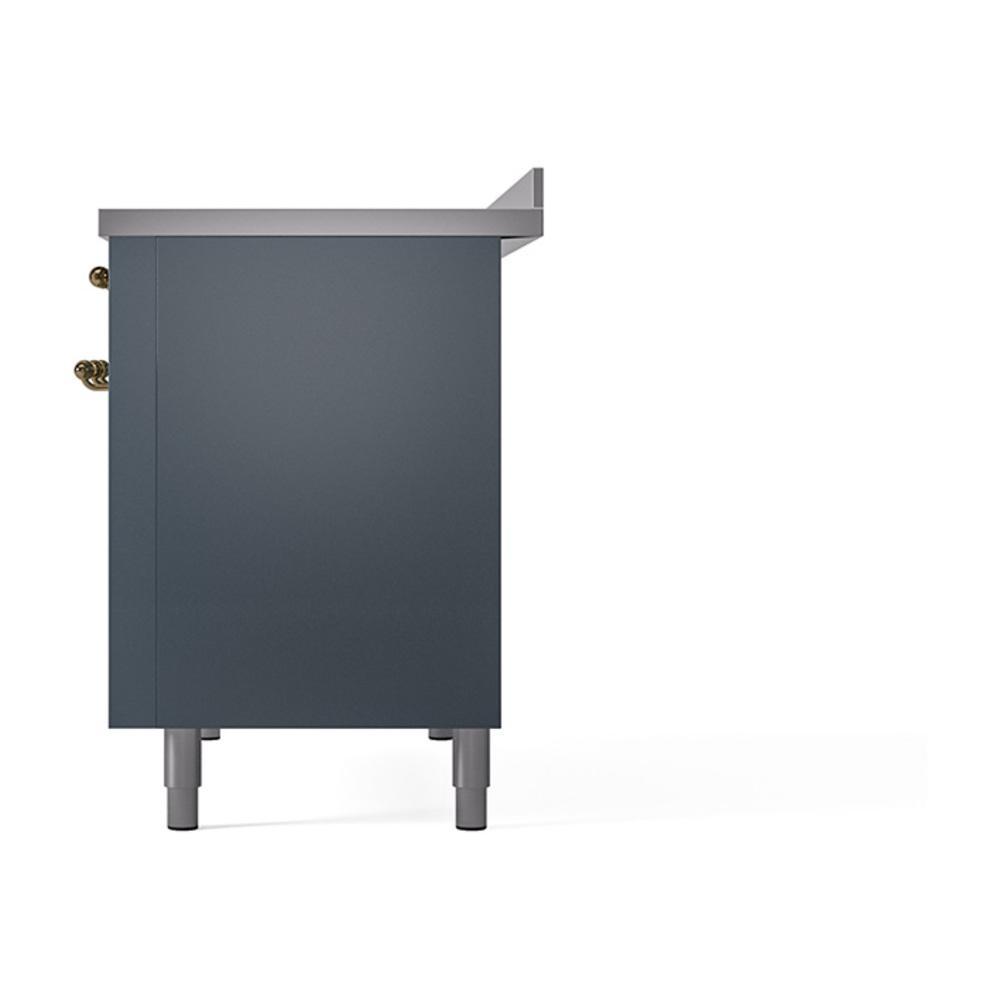 ILVE UNI486QNMPBGG Nostalgie II Noblesse 48 inch Induction Range (Solid Door, Blue Grey, Brass)