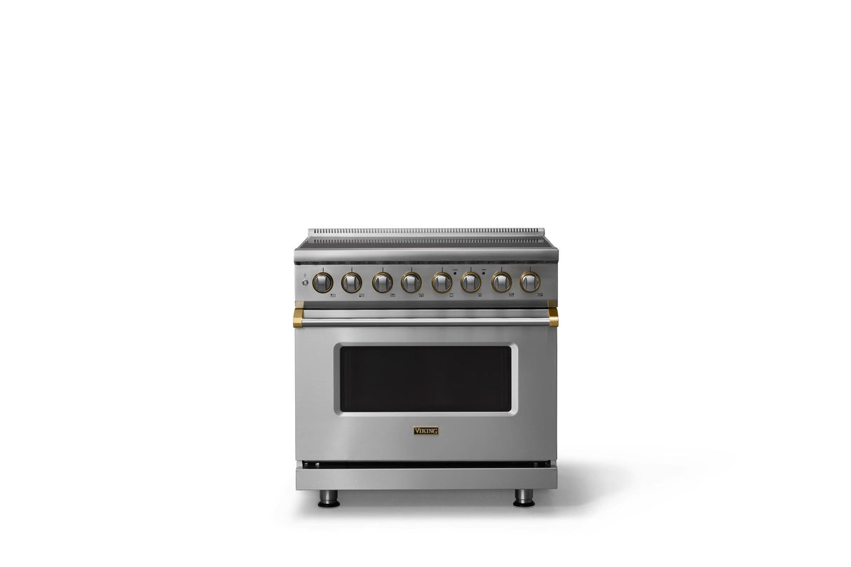 36"W. Induction Range (Finish: Stainless Steel, Trim: Brushed Brass)