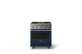 30"W. Open Burner Gas Range (Finish: Slate Blue, Trim: Brushed Brass, Fuel: Natural Gas)