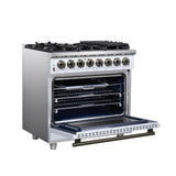 Forno Massimo 36 Inch Freestanding Dual Fuel Range in White with Antique Brass Accessories, 6 Burners, 5.36 cu. ft. Convection Oven