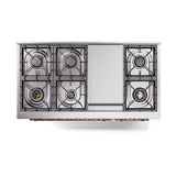 ILVE UN48FNMPBUPLP Nostalgie II Noblesse 48 inch Dual Fuel Range (8 Sealed Burners + Griddle, Liquid Propane, Triple Glass Door, Burgundy, Copper)