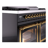 ILVE UND40FNMPBKG Nostalgie II Noblesse 40 inch Dual Fuel Range (Natural Gas, Triple Glass Door, Glossy Black, Brass)