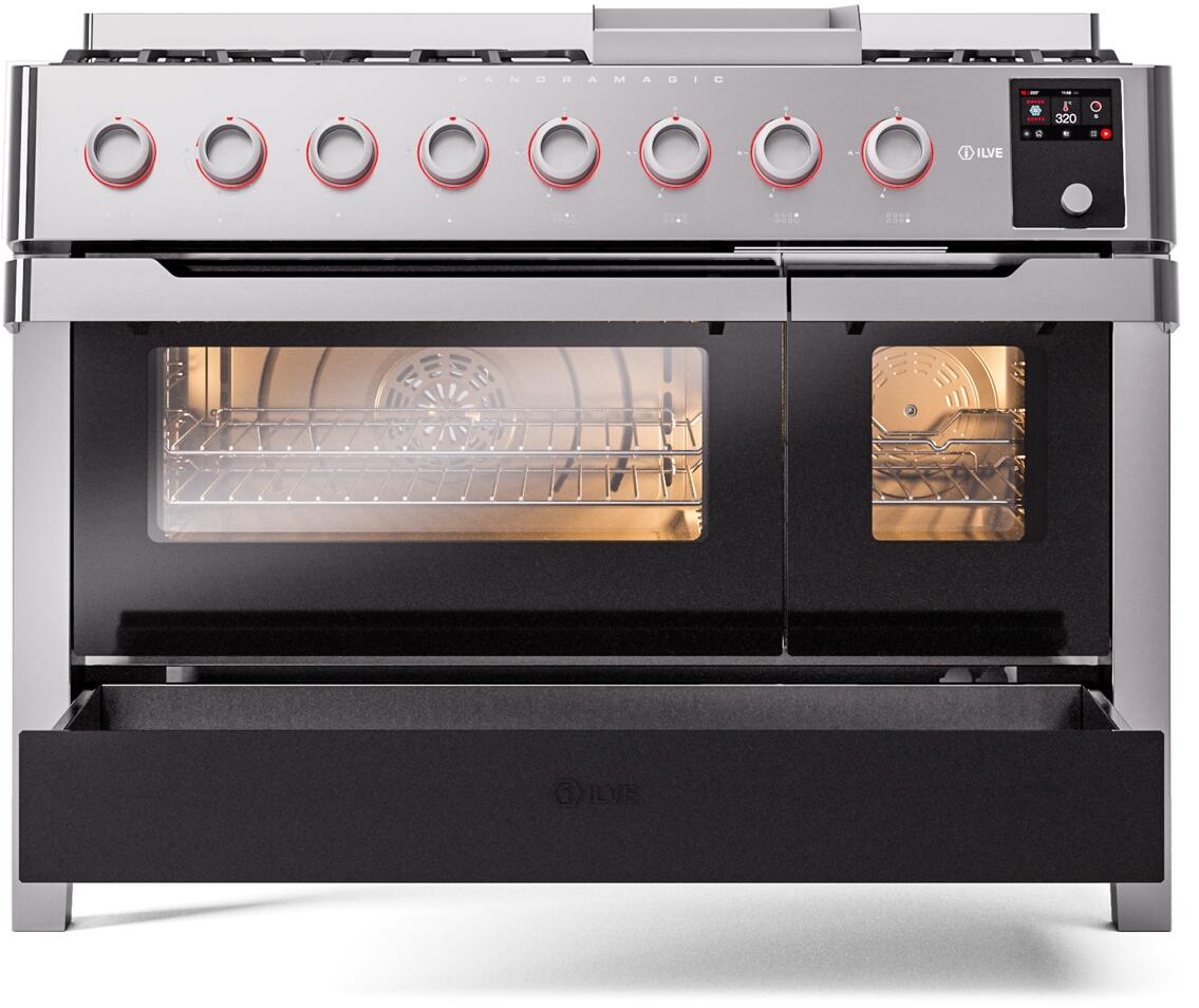 Panoramagic 48 Inch Dual Fuel Liquid Propane Freestanding Range in Stainless Steel with Trim
