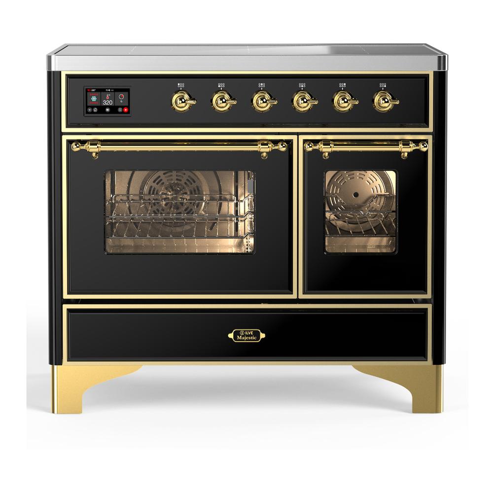 ILVE UMDIB40NR3BKG Majestic III 40 inch Induction Range with 6 Elements, 3.82 cu. ft. Total Oven Capacity (Triple Glass Door, Glossy Black, Brass)