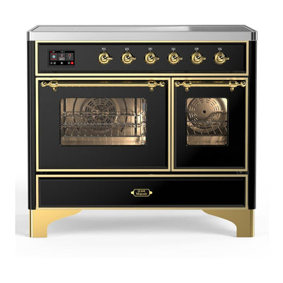 ILVE UMDIB40NR3BKG Majestic III 40 inch Induction Range with 6 Elements, 3.82 cu. ft. Total Oven Capacity (Triple Glass Door, Glossy Black, Brass)