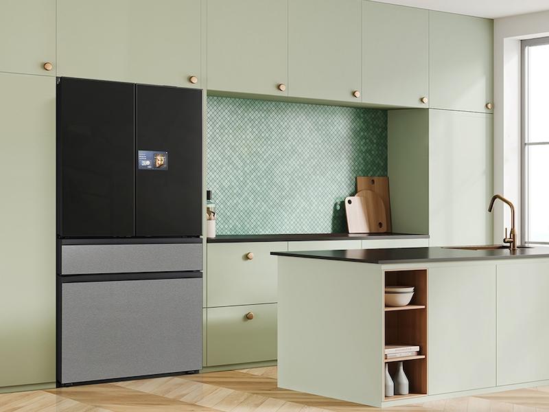 Bespoke 23 cu. ft. Counter Depth 4-Door French Door Refrigerator with AI Home & AI Vision Inside™ in Charcoal Glass and Stainless Steel
