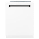 ZLINE 48 in. Autograph Edition Kitchen Package with Stainless Steel Dual Fuel Range with White Matte Door, Range Hood and Dishwasher with Matte Black Accents (3AKP-RAWMRHDWM48-MB)