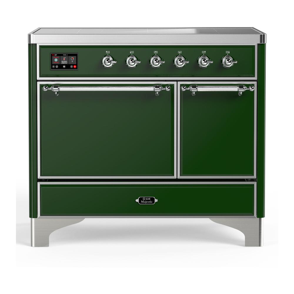 ILVE UMDIB40QNR3EGC Majestic III 40 inch Induction Range with 6 Elements, 3.82 cu. ft. Total Oven Capacity (Solid Door, Emerald Green, Chrome)