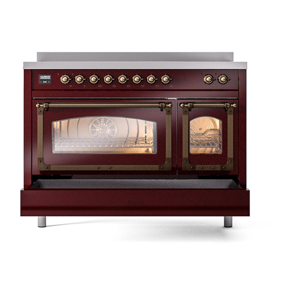 ILVE UNI486NMPBUB Nostalgie II Noblesse 48 inch Induction Range (Triple Glass Door, Burgundy, Burnished)