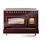 ILVE UNI486NMPBUB Nostalgie II Noblesse 48 inch Induction Range (Triple Glass Door, Burgundy, Burnished)