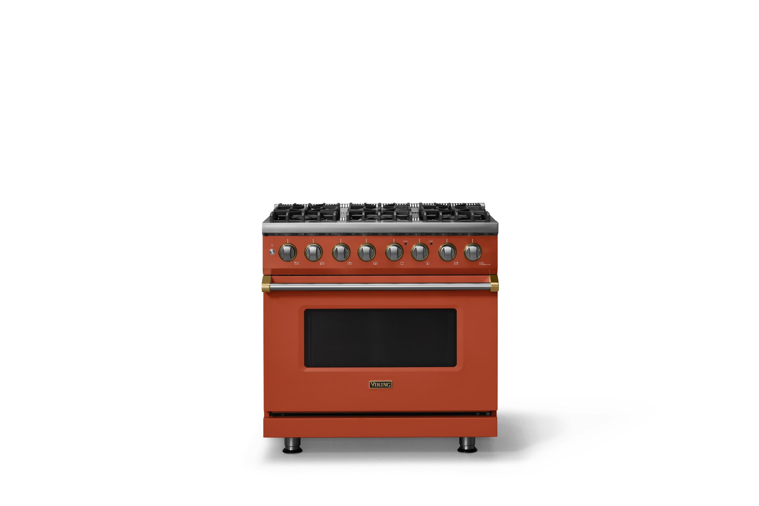36"W. Dual Fuel Range (Burner: 6b, Finish: Spiced Cider, Trim: Brushed Brass, Fuel: Propane)