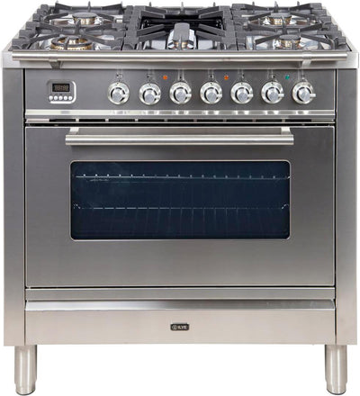 Professional Plus 36 Inch Dual Fuel Liquid Propane Freestanding Range in Stainless Steel with Chrome Trim
