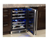24" High Efficiency Dual Zone Wine Cellar - Stainless Frame, Glass Door With Lock - Integrated Left Hinge