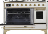 Majestic II 48 Inch Dual Fuel Liquid Propane Freestanding Range in White with Brass Trim