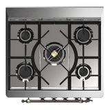 ILVE UM30NR3MBB Majestic III 30 inch Dual Fuel Range with 5 Black Brass Burners, Dual Function Burner up to 25,000 BTU (Natural Gas, Triple Glass Door, Midnight Blue, Burnished)