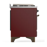 ILVE UM60FSNR3BUBLP Majestic III 60 inch Dual Fuel Range with 7 Burners, Griddle and French Top, Dual Function Burner with up to 25,000 BTU (Liquid Propane, Triple Glass Door, Burgundy, Burnished)