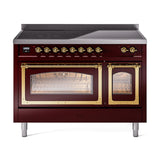 ILVE UNI486NMPBUG Nostalgie II Noblesse 48 inch Induction Range (Triple Glass Door, Burgundy, Brass)